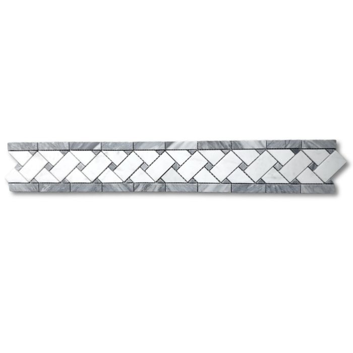 Carrara White Marble 4x12 Basketweave Mosaic Border w Carrara White Marble 4x12 Basketweave Mosaic Border w