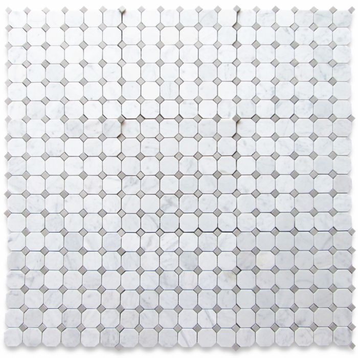 Carrara White Marble 2 inch Octagon Mosaic Tile w/ Cinderella Gray