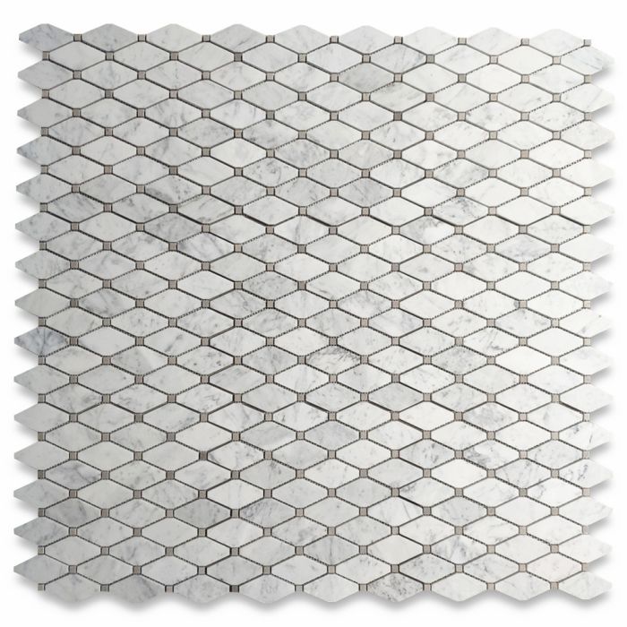Carrara White Marble Lozenge Long Octave Rhomboid Chipped Diamond