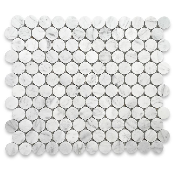 Carrara White Marble 1 inch Penny Round Mosaic Tile Polished - Marble Online