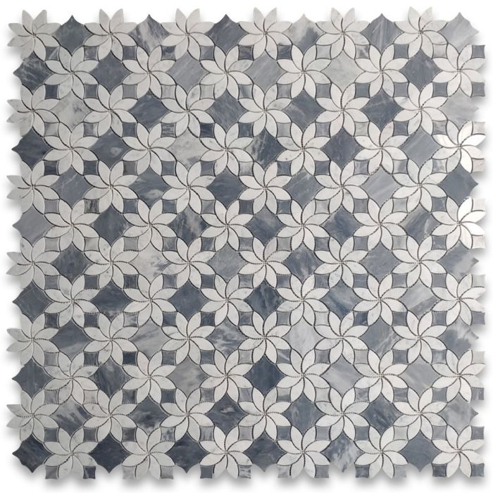 Italian Carrara White Marble Ice Flower Blossom Waterjet Mosaic