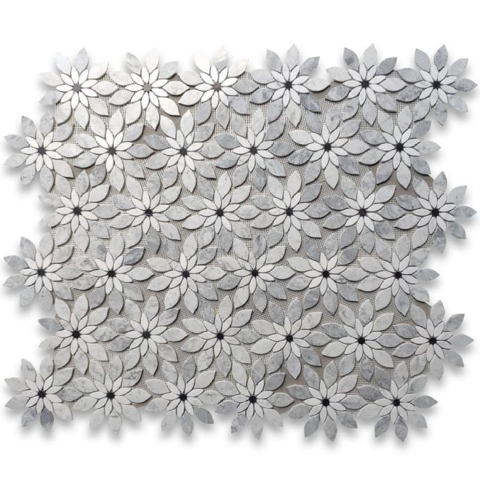 Carrara White Marble Wildflower Rain Flower Waterjet Mosaic