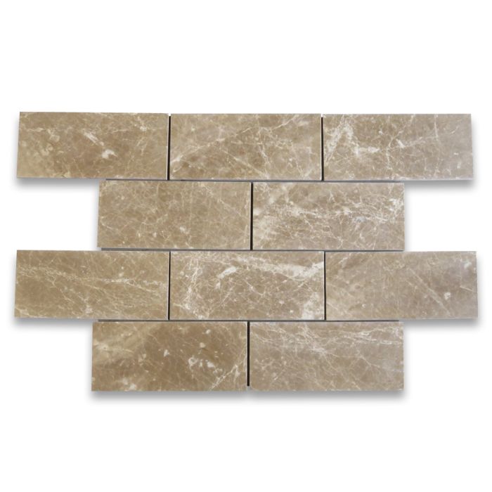 Emperador Light Brown Marble 6x12 Subway Tile Polished - Marble Online