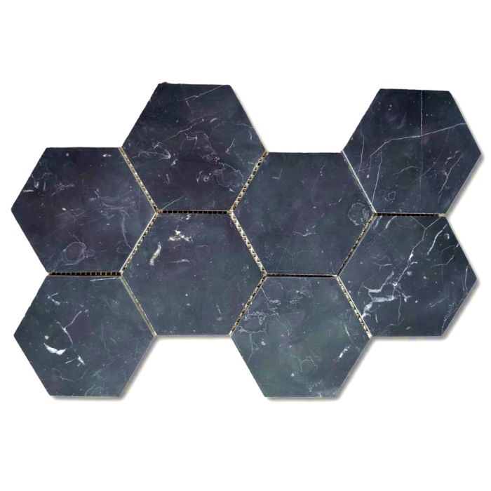 Designer Hexagon Black Marquina Marble Mosaic Tiles Walls Floor Bathroom Kitchen 