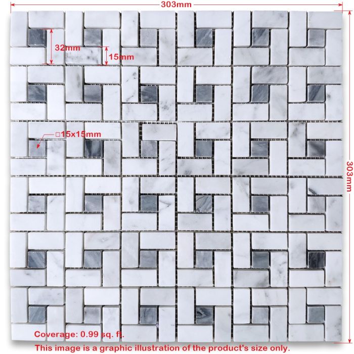 Pinwheel Carrara White Marble Mosaic Tile Gray Dot Honed Venato Bianco