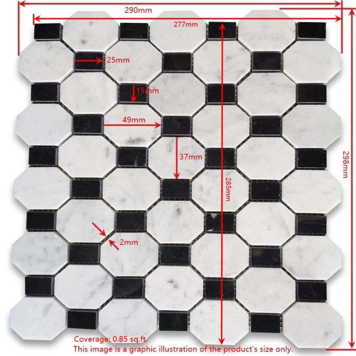 Carrara White Marble 2 inch Regency Stella Long Octagon
