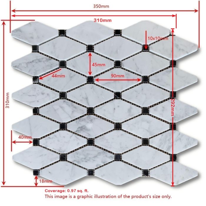 Carrara White Marble Lozenge Long Octave Rhomboid Chipped