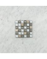 White Gray Glass Mix Beige Travertine 5/8 Square Mosaic Tile 