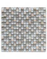 White Gray Glass Mix Beige Travertine 5/8 Square Mosaic Tile 