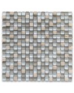 White Gray Glass Mix Beige Travertine 5/8 Square Mosaic Tile 