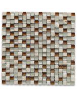 White Brown Glass Mix Beige Travertine 5/8 Square Mosaic Tile 
