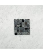 (Sample) Brown Grey Light Blue Glass Mix Nero Marquina Marble 5/8 Square Mosaic Tile