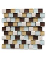 White Brown Yellow Glass Mix Beige Travertine 1-1/4 Square Brick Mosaic Tile 