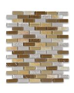 Beige Brown White Crackled Glass Mix Yellow Honey Onyx Stone Brick Mosaic Tile