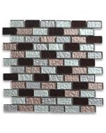 Deep Red Pink White and Light Grey Satin Glass 1x2 Brick Mosaic Tile