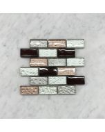 (Sample) Deep Red Pink White and Light Grey Satin Glass 1x2 Brick Mosaic Tile
