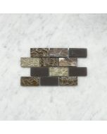 (Sample) Gray Brown Glass Mix Emperador Dark Marble 1x2 Brick Mosaic Tile