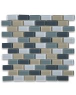 Gray Blue Grey Beige and Bluish White Glass 1x2 Brick Mosaic Tile