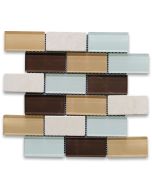 White Brown Yellow Glass Mix Beige Travertine 2x4 Subway Mosaic Tile