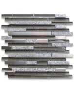 Grey Glass Mix Flamed Granite and Stainless Steel Random Brick Mosaic Tile