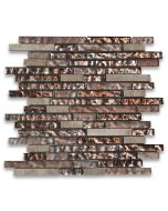 Warm Rusty Color Satin and Matte Glass Mix Emperador Light Marble Random Brick Mosaic Tile