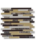 Yellow Brown White Glass Mix Emperador Dark Marble Random Brick Mosaic Tile