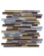 Yellow Brown Glass Mix Grey Aluminum Random Brick Mosaic Tile