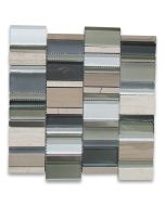 Multicolor Glass Mix Wood Vein Marble and Stainless Steel Random Brick Mosaic Tile