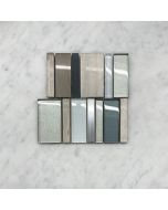 Multicolor Glass Mix Wood Vein Marble and Stainless Steel Random Brick Mosaic Tile