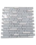 White and Crackled Glass Mix White Marble Random Brick Mosaic Tile