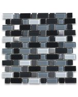 Black Grey White Glass Mix Stainless Steel Random Brick Mosaic Tile