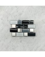 (Sample) Black Grey White Glass Mix Stainless Steel Random Brick Mosaic Tile