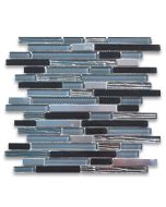 Blue Gray Glass Mix Electroplate and Stainless Steel Random Brick Mosaic Tile