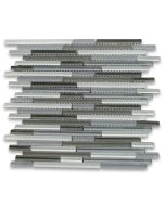 Grey Blends Glass Modern Random Linear Brick Mosaic Tile