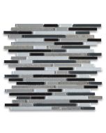 Grey Black White Glass Mix Slate and Stainless Steel Random Linear Brick Mosaic Tile