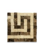 Greek Key Emperador 3.5x3.5 Marble Mosaic Border Corner Tile Polished