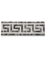 Greek Key Carrara White Bardiglio Gray 3.5x11 Marble Mosaic Border Listello Tile Polished