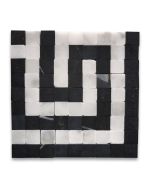 Greek Key Carrara White Nero Marquina Black 3.5x3.5 Marble Mosaic Border Corner Tile Honed