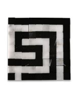 Greek Key Carrara White Nero Marquina Black 3.5x3.5 Marble Mosaic Border Corner Tile Polished