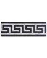 Greek Key Carrara White Nero Marquina Black 3.5x11 Marble Mosaic Border Listello Tile Honed