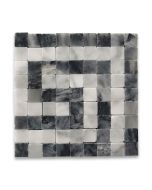 Greek Key Carrara White Bardiglio Gray 3.5x3.5 Marble Mosaic Border Corner Tile Polished