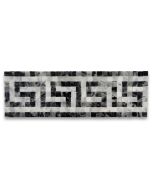 Greek Key Carrara White Bardiglio Gray 3.5x11 Marble Mosaic Border Listello Tile Honed