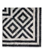 Guitam Black White 7.1x7.1 Marble Mosaic Border Corner Tile Tumbled