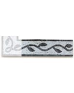 Whirlwind Leaf Carrara Bardiglio 4x12 Marble Mosaic Border Listello Tile Polished