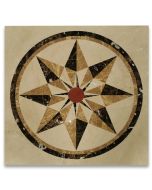 Starburst Emperador Rojo Marble Medallion Inlay Waterjet Art Piece 36 inch Square Polished