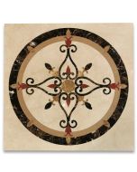 Florence Emperador Gold Marble Medallion Inlay Waterjet Art Piece 36 inch Square Polished