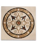 Milano Emperador Rojo Marble Medallion Inlay Waterjet Art Piece 36 inch Square Polished