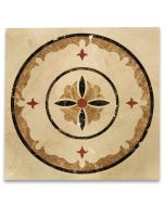 Garden Emperador Rojo Marble Medallion Inlay Waterjet Art Piece 36 inch Square Polished