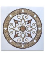 Milano White Rojo Marble Medallion Inlay Waterjet Art Piece 36 inch Square Polished