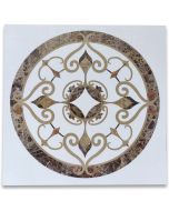 Versailles Emperador White Marble Medallion Inlay Waterjet Art Piece 36 inch Square Polished